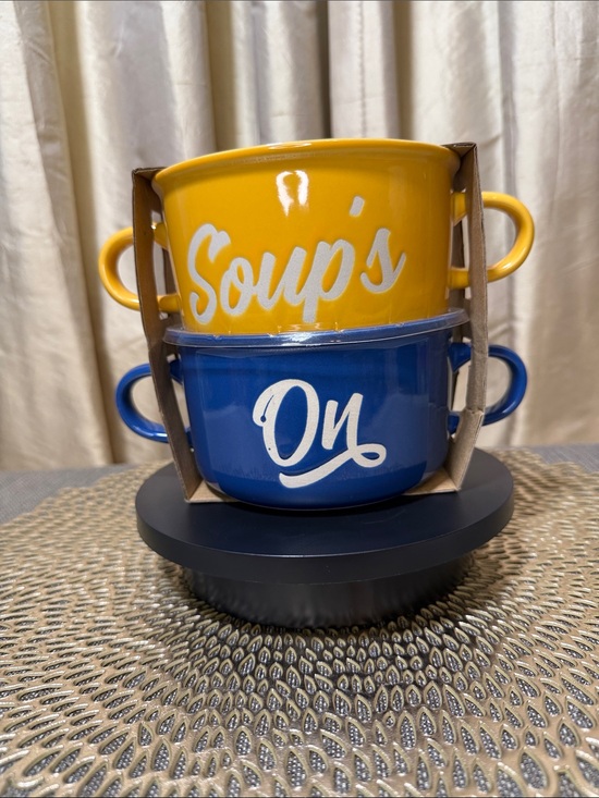 Abode Housewares Other - Stacked Ceramic Soup Bowls Set - Yellow & Blue